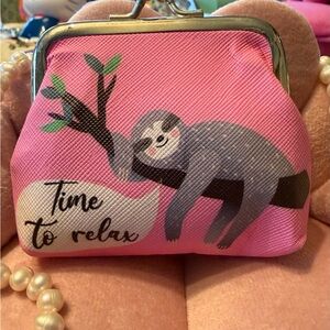 Pink Sloth Kiss-Lock Coin Purse - “Time to Relax”